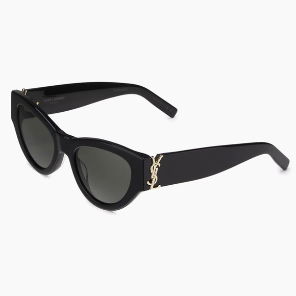 YSL Women's Cat Eye Sunglasses Black and Gold Monogram 53mm - Picture 4 of 12